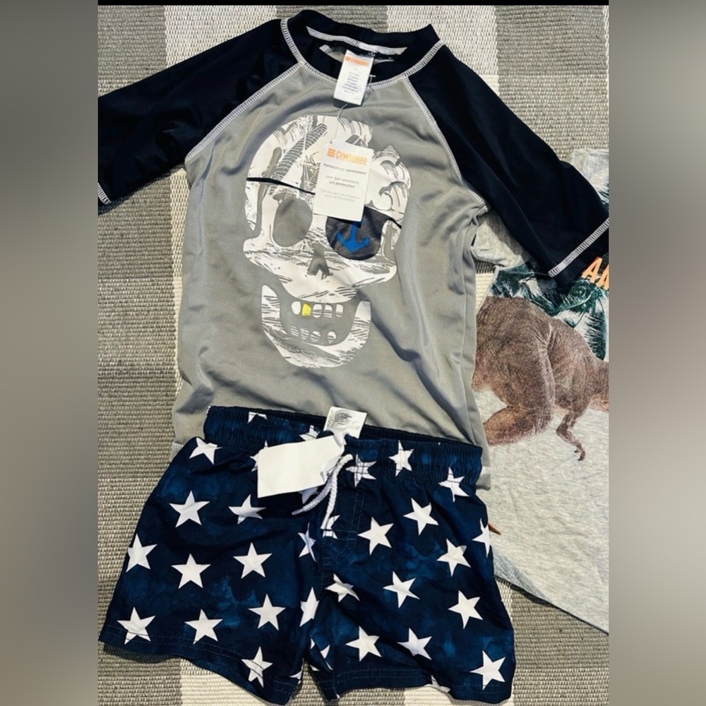 2 pcs Gymboree swim shirt sz 4, H&M swim shorts 2-4 kids boys